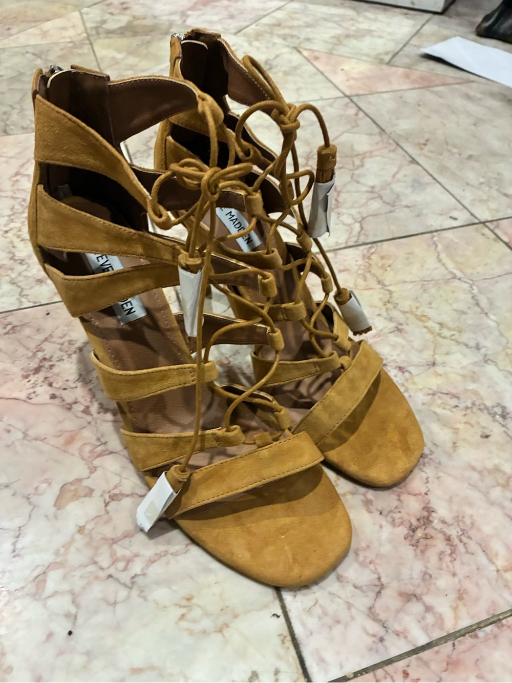 Steve Madden Mustard Lace-Up Gladiator Heels